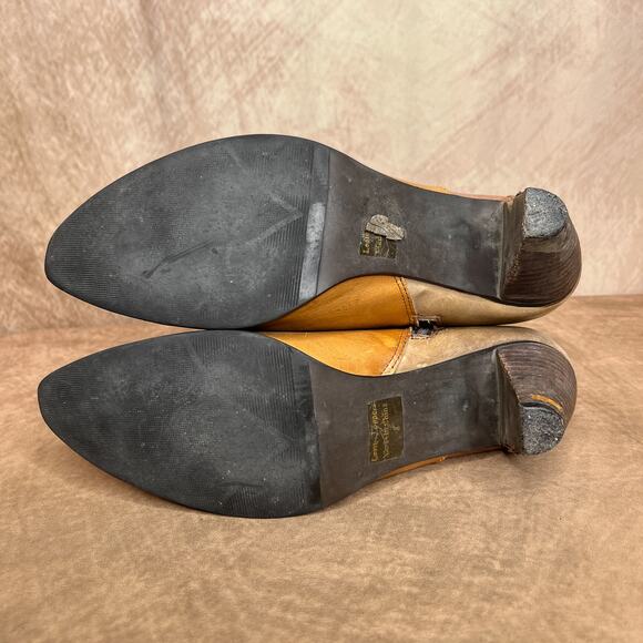 Elite by Corky Antelope Patchwork Leather Heeled Ankle Booties Tan Boho Western - Picture 7 of 12